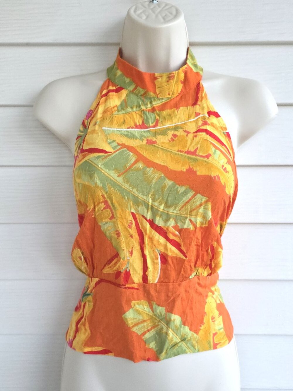 Halter Tropical Print Women's Top in Orange and Yellow